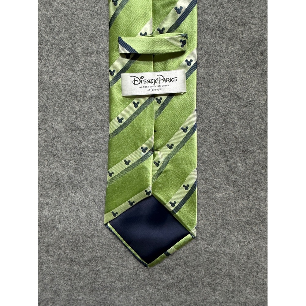 Disney Parks Mens Silk Tie Green Striped Mickey Mouse Icon Formal Necktie - Picture 8 of 10